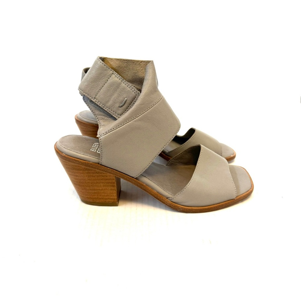 Eileen Fisher Arts Leather Square Toe Sandals Gray Size 6.5